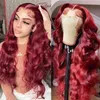 Wholesale Burgundy 99j HD Transparent Lace Pre Plucked 13X4 Body Wave Lace Front Human Hair Wig
