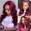 Wholesale Burgundy 99j HD Transparent Lace Pre Plucked 13X4 Body Wave Lace Front Human Hair Wig