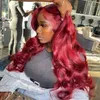 Wholesale Burgundy 99j HD Transparent Lace Pre Plucked 13X4 Body Wave Lace Front Human Hair Wig