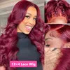 Wholesale Burgundy 99j HD Transparent Lace Pre Plucked 13X4 Body Wave Lace Front Human Hair Wig