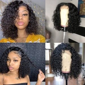 Wholesale100% Brazilian Hair Short Bob Curly Remy HD Transparent Lace Front Human Hair Wig