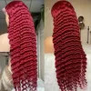 Wholesale Unprocessed Virgin Deep Wave 99j Human Hair Transparent Lace Front Wig
