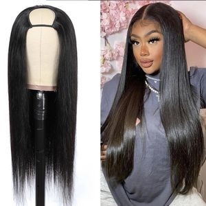 Straight U Part Wig Human Hair Brazilian Virgin Hair Glueless Human Hair U Part Machine Made Wigs for Women No Sew in No Glue Beginner Friendly Wig
