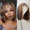 Highlight Brazilian Headband Bone Straight Bob Wig Brown Colored Human Hair Wigs