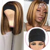 Highlight Brazilian Headband Bone Straight Bob Wig Brown Colored Human Hair Wigs