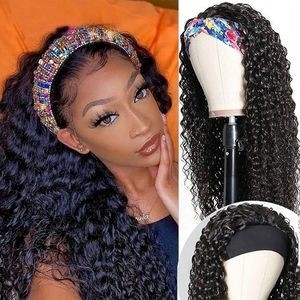 Wholesale Curly Wig Black Women Remy Human Hair Headband Wig