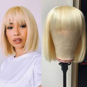 Factory Price Blonde Bob with Bangs Machined Brazilian Human Hair Wig