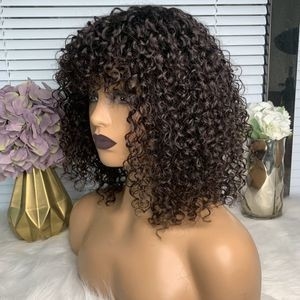 Curly Wig with Bangs Human Hair Bob Wig Curly Wigs for Women