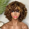 Wholesale Black Women Short Machined Curl Raw Virgin Human Hair Wigs