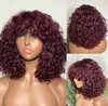 Brazilian Short Bob Kinky Curly No Lace Human Hair Wig with Bangs