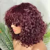 Brazilian Short Bob Kinky Curly No Lace Human Hair Wig with Bangs