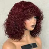 Brazilian Short Bob Kinky Curly No Lace Human Hair Wig with Bangs
