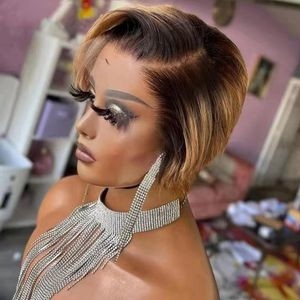 13*1 Cut Pixie Wig Brazilian Indian Human Hair Short Bob Style Wig