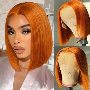 Ginger Orange #350 Short Straight 13X4 Lace Front Human Hair Bob Wig