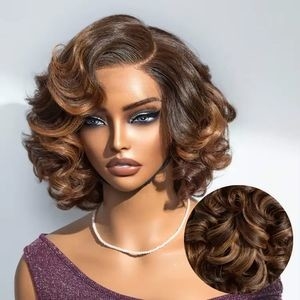 Ombre Blonde Short Bob Glueless Human Hair 4X4 5X5 Transparent Lace Closure Wigs