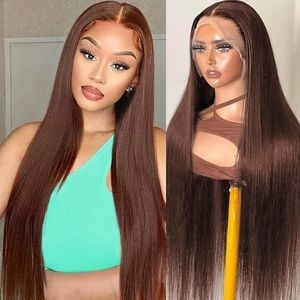 Wholesale Vietnamese Virgin Human Hair Brown Straight Glueless HD Lace Front Wig