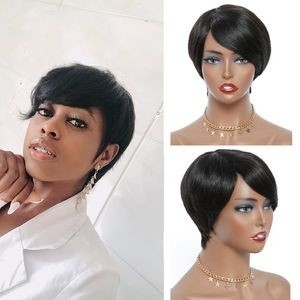 Remy Hair Black Pixie Cut Short Wig Pixie 100% Human Hair Wig