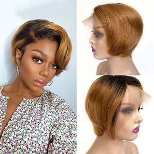 13*1 Cut Short Curly Lace Wig Short Pixie 100% Human Hair Wig