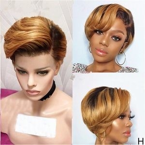Short Pixie Cut Lace Front Human Hair Brazilian 13*1 T Part Wig