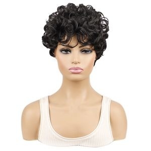 Short Wigs Women Natural Wavy Wigs for Black Women Heat Resistant Fiber Synthetic Hair Wig Pixie Cut Wig with Bangs American African Wig