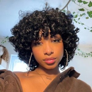 Wholesale Black Women Short Machined Curl Raw Virgin Human Hair Wigs