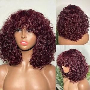 Brazilian Short Bob Kinky Curly No Lace Human Hair Wig with Bangs
